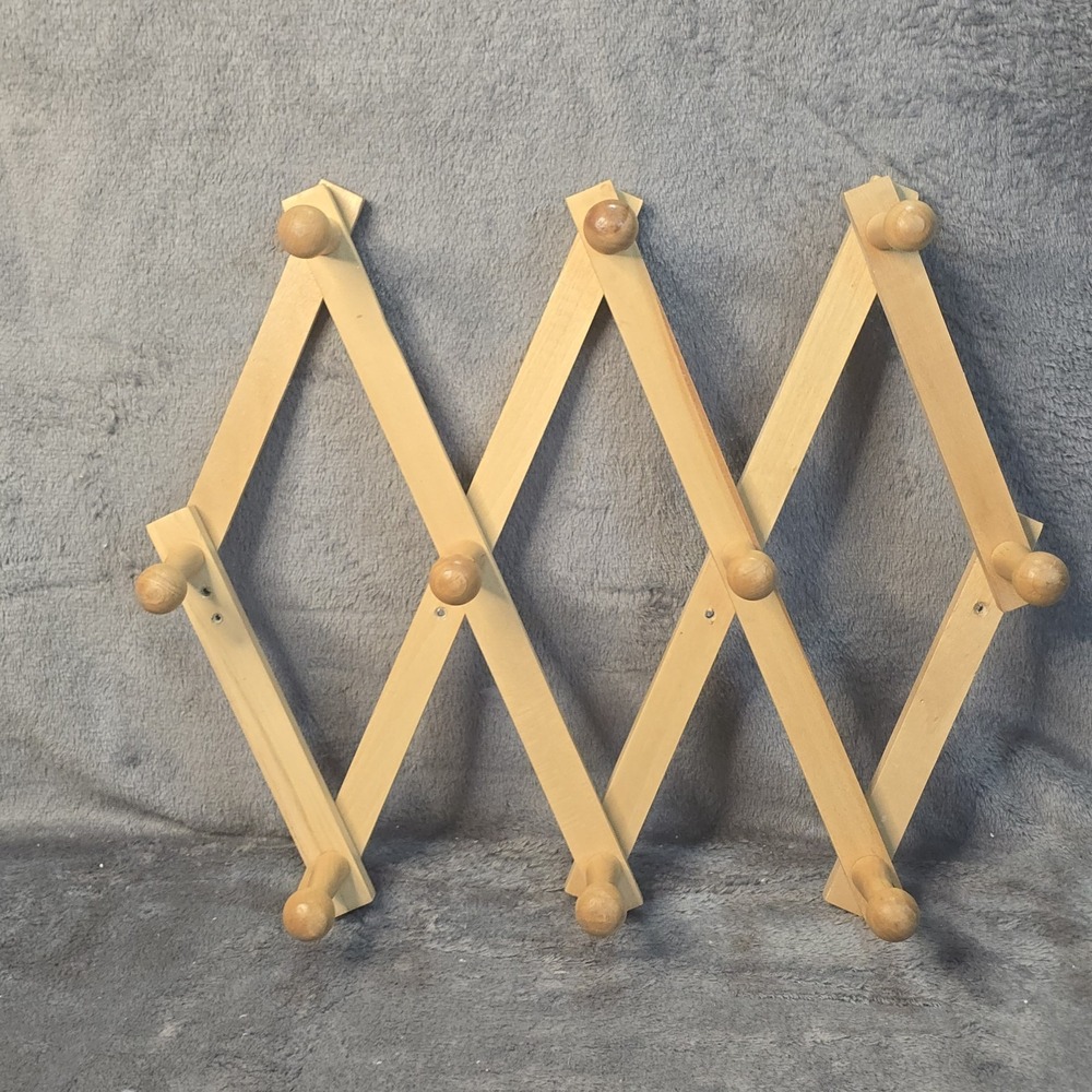 Vintage Wooden Accordion Peg Rack Expanding Wall Coat Hat Towel Rack 10 Peg